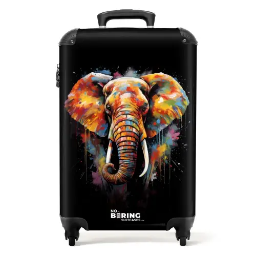 Olifant Versierd met Kleurrijke Spetters NBS - Handbagage koffer - Unisex middel -productfoto_recht