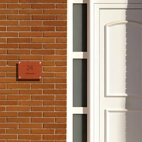 Roestbruin met stippen - Klassiek Naambord Rechthoek middel -sfeer3-rechthoek-S