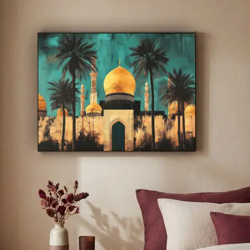 Moskee - Goud - Arabisch - Islamitische Textielframe zwart klein -sfeer1