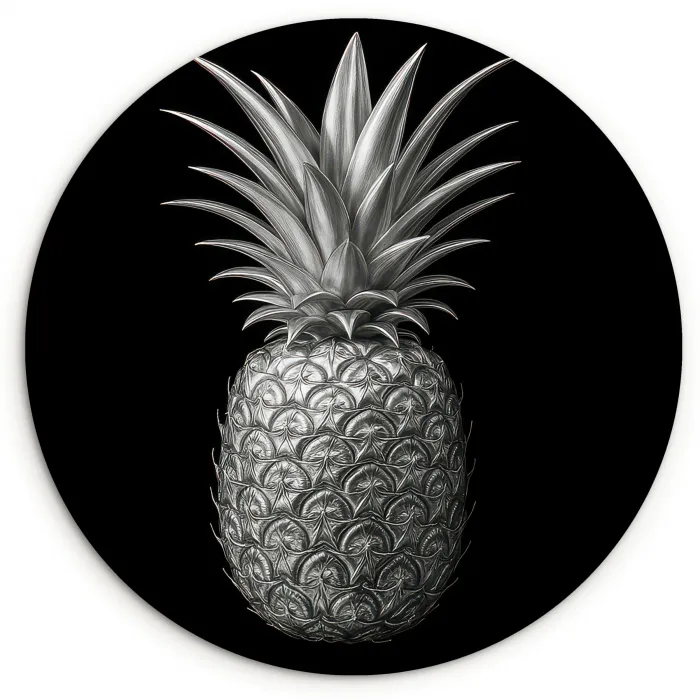 Ananas - Gedetailleerd - Bladeren Wandcirkel kunststof plaat 5mm dik klein -3d
