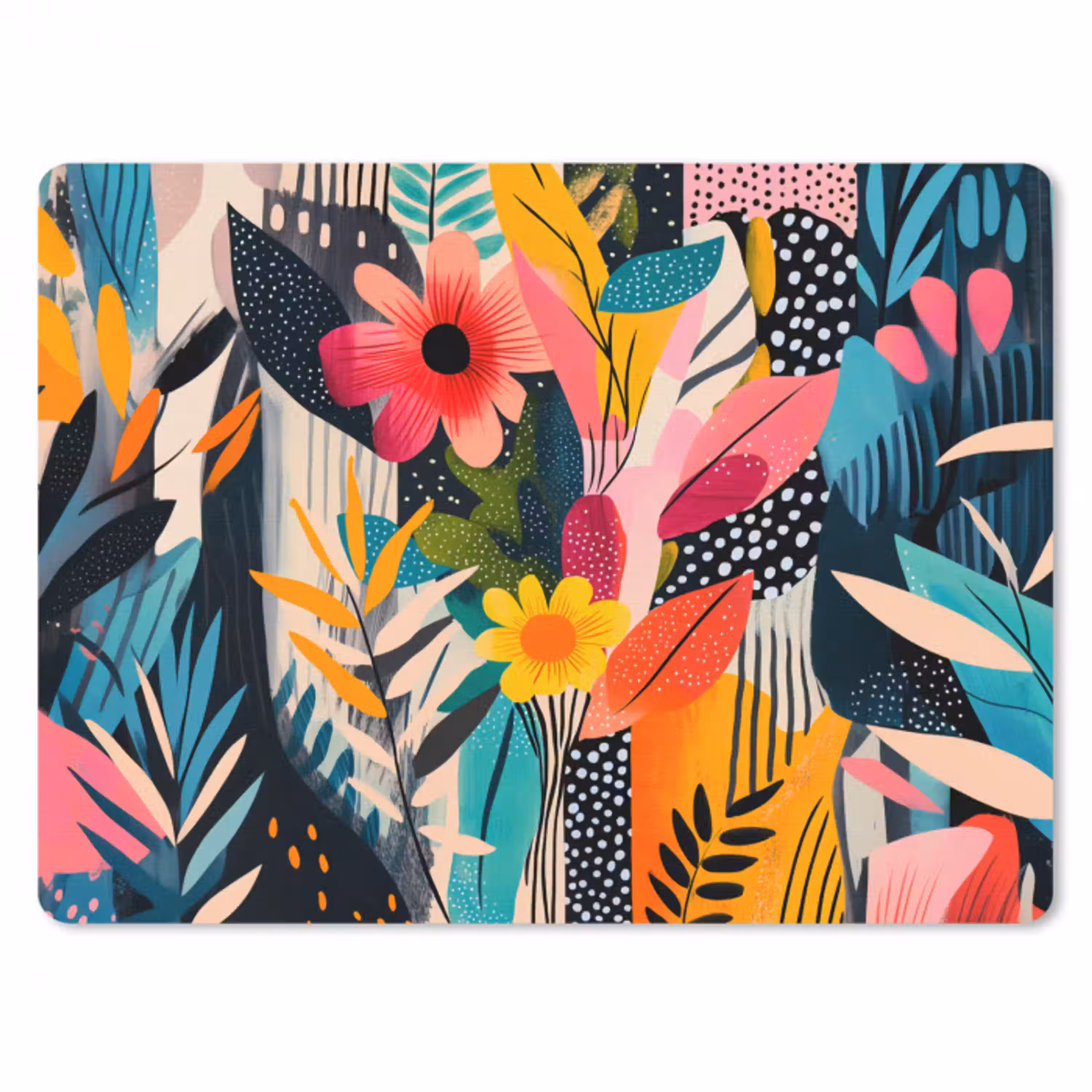Schilderij - Abstract - Bloemen - Roze muismat rubber klein -3d