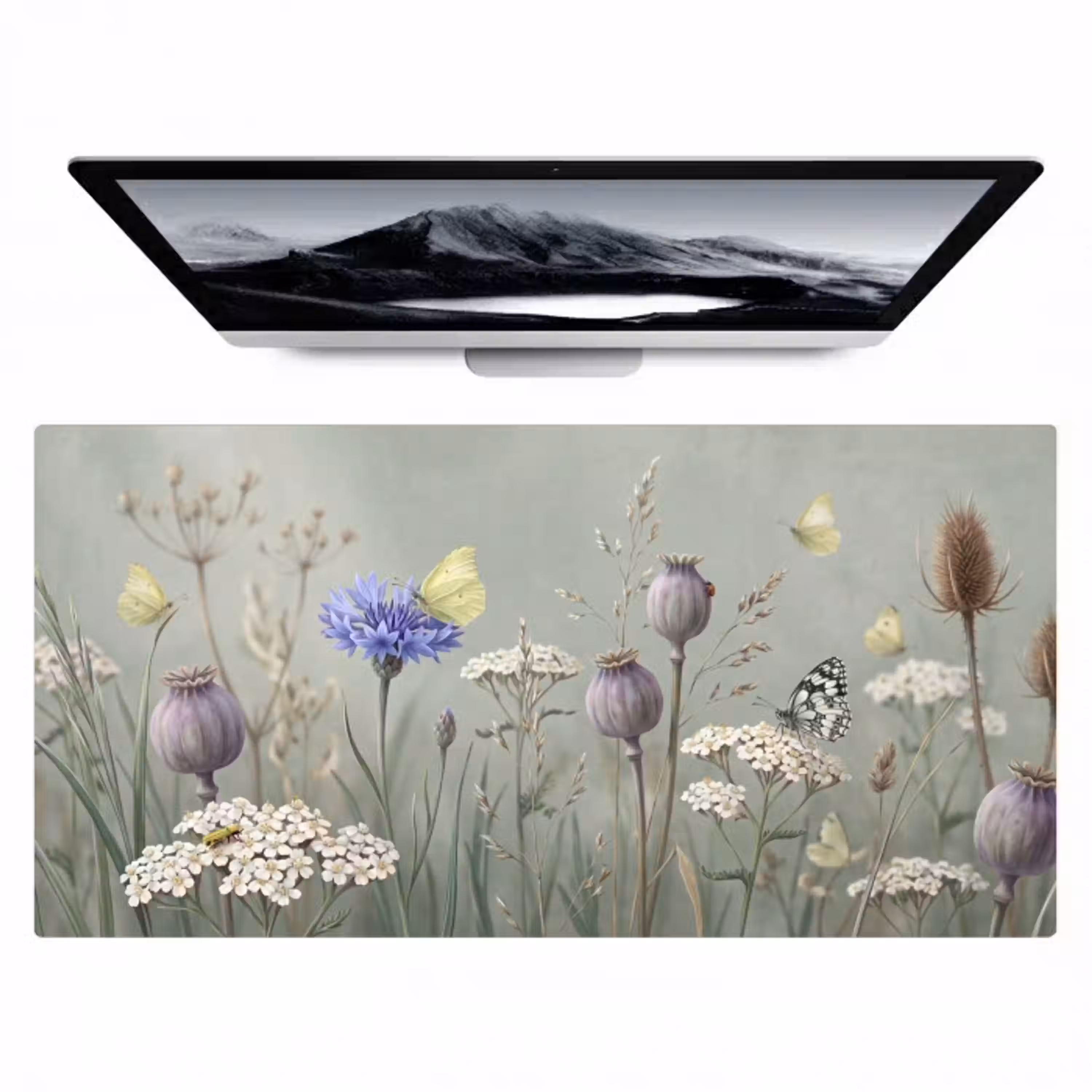 Vlinders - Wildbloemen - Illustratie - Kleurrijk Muismat XXL klein -zzz3d