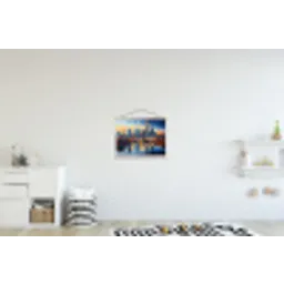 Zonsondergang Frankfurt - Stad - Skyline - Water textielposter latten blank klein -kinderkamer