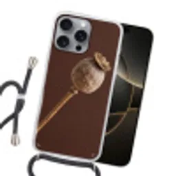Papaverbol - Droogbloem - Bruin - Minimalistisch Hoesje iPhone 16 Pro Max met koord klein -sfeer1