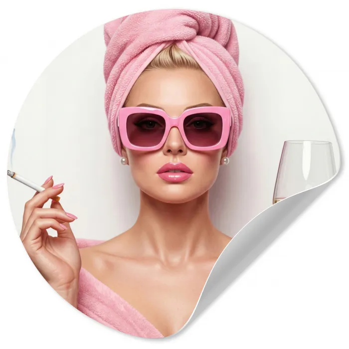 Vrouw - Roze - Wijn - Zonnebril Wandcirkel behangsticker klein -3d