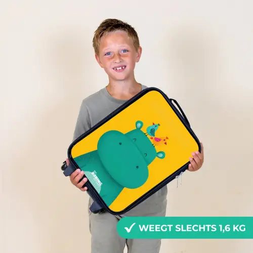 Nijlpaard - Vogels - Geel Kinderkoffer - Zwart klein -sfeer4_NL