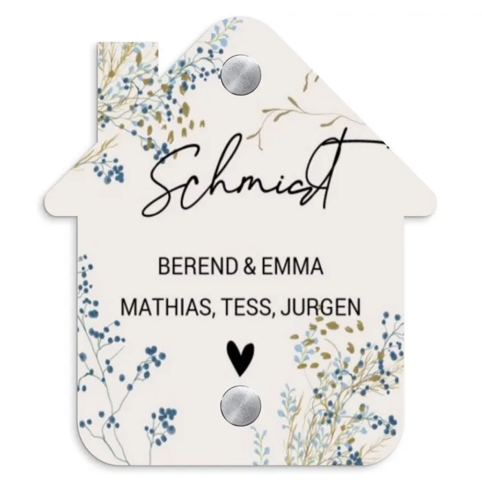 Bloemen - Beige - Sierlijk Naambord Huisje klein -3d