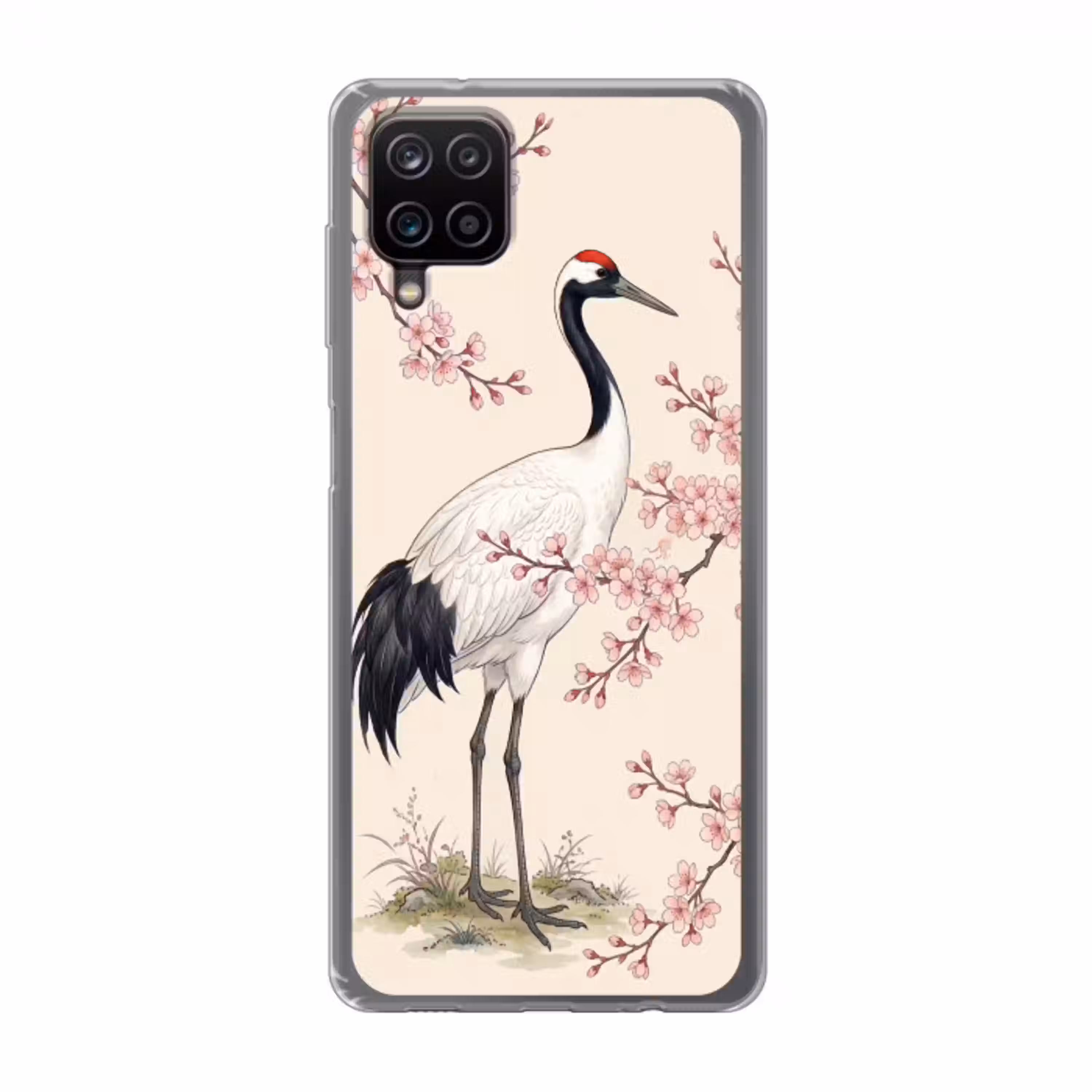 Aziatisch - Kraanvogel - Beige Telefoonhoesje Samsung Galaxy A12 klein -3d