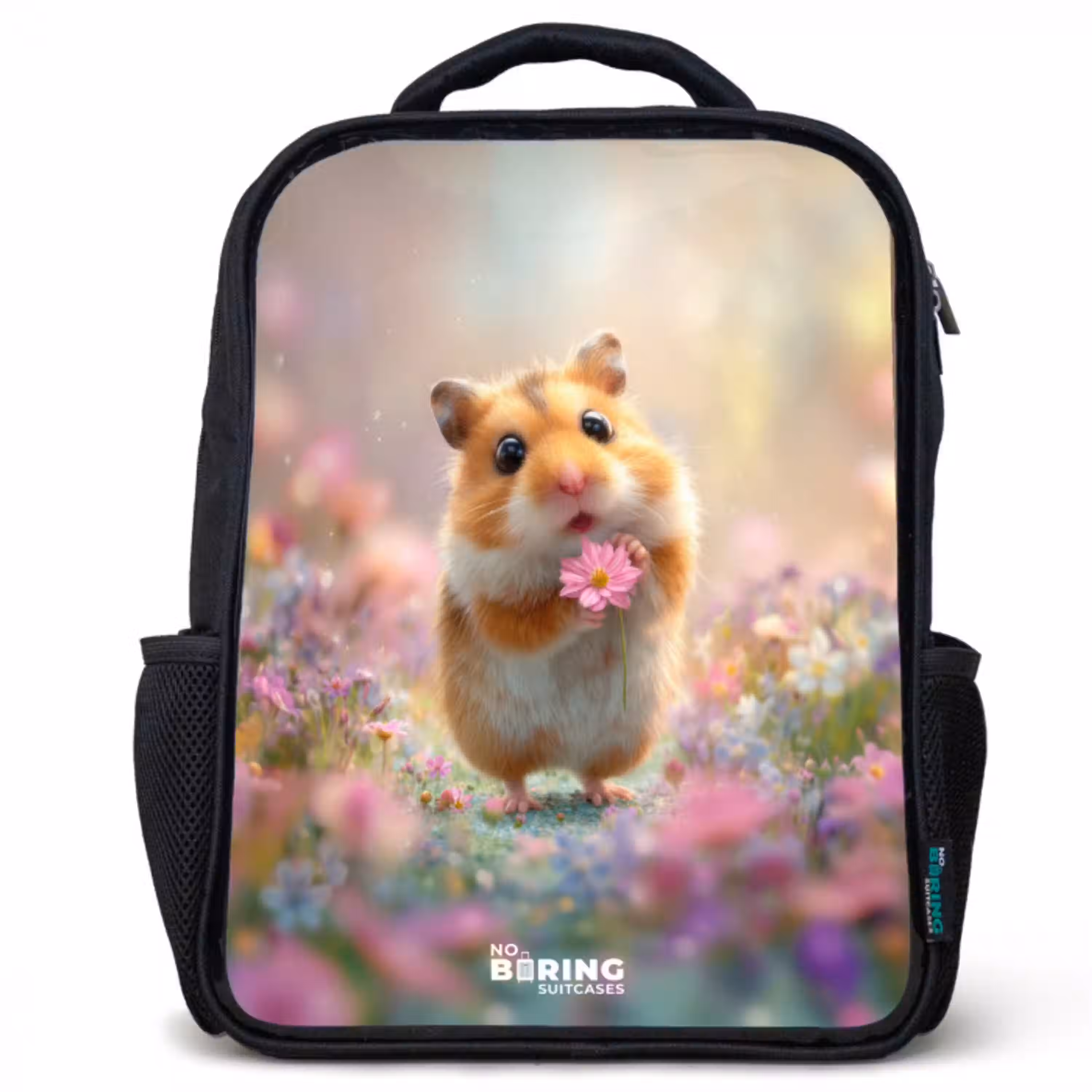 Hamster - Bloem - Natuur - Dier Rugzak - Zwart middel -3d