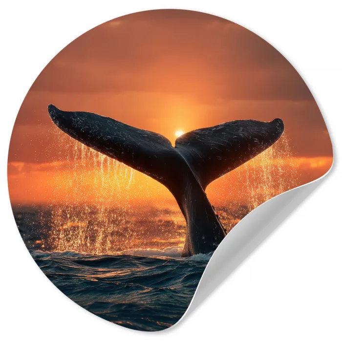 Walvis staart - Water - Zonsondergang Wandcirkel behangsticker klein -3d