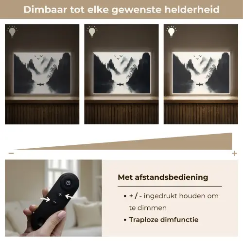 Roeiboot - Mistig - Bergen - Vogels Light Box met batterij (Wandlamp) middel -USP_dimbaarNL