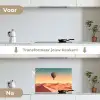 Luchtballon - Woestijn - Zonsondergang - Blauw keuken achterwand spatscherm klein -voor_na_NL