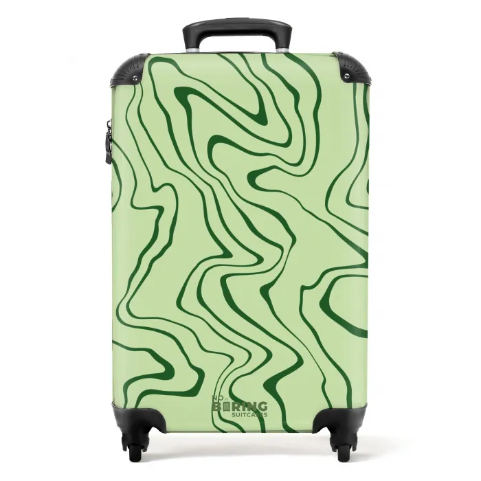 Lichtgroene achtergrond met abstracte donkergroene lijnen NBS - Handbagage koffer - Kinderen Unisex middel -productfoto_recht
