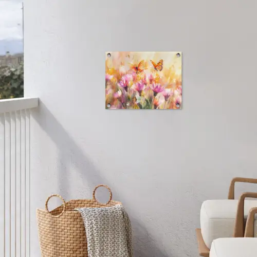 Vlinders - Oranje - Bloemen tuinposter los doek klein -sfeer8