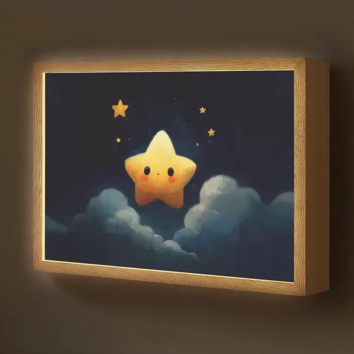 Ster - Gezichtje - Nacht - Wolken Light Box met batterij (Wandlamp kind) middel -z3d_website