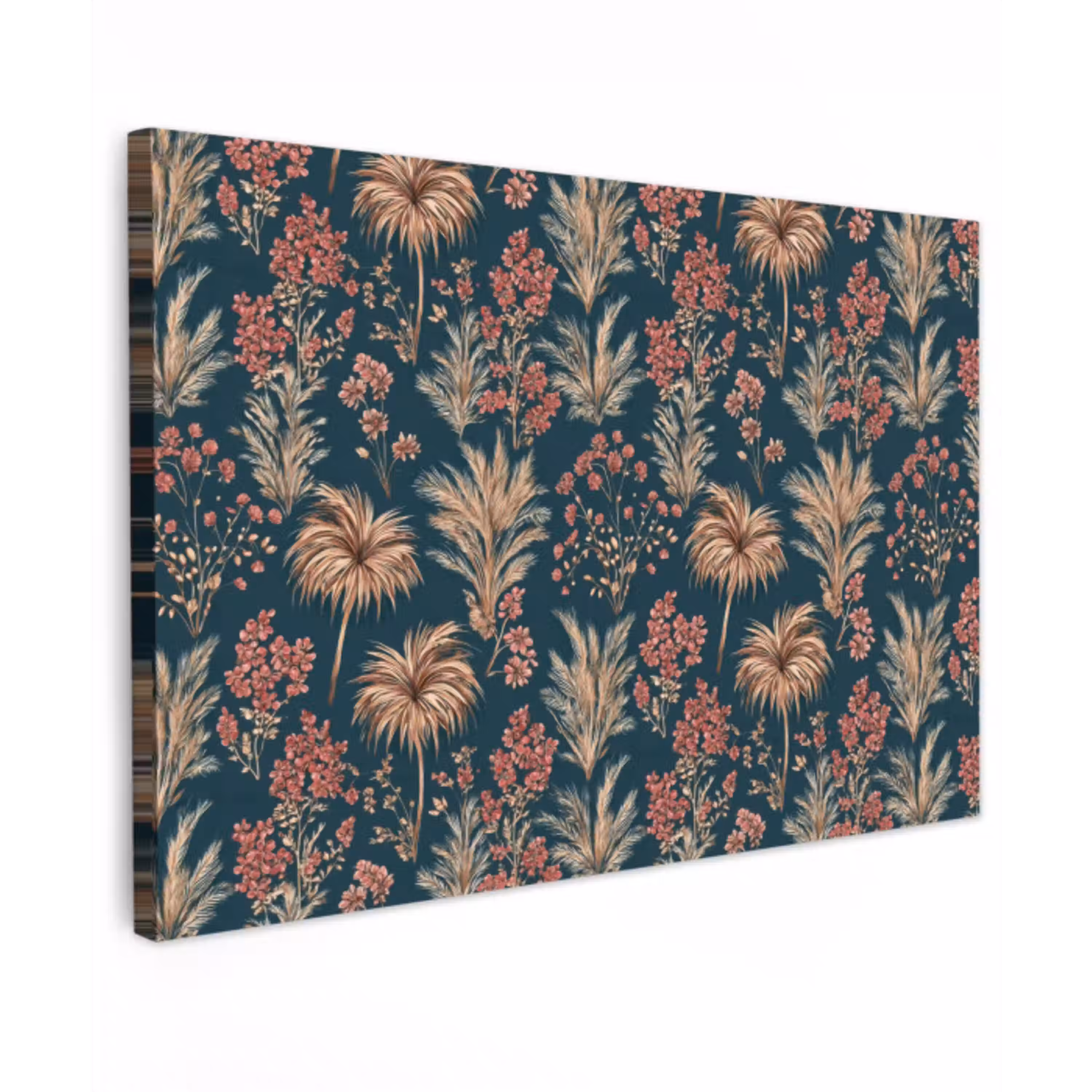 Botanisch - Patroon - Blauw Tuinposter op houten frame 2 cm dik klein 845 -3d