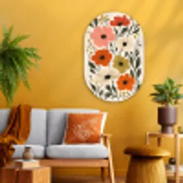 Veldbloemen - Stengels - Blaadjes - Groen Wandcirkel Ovaal Glas middel -sfeer4