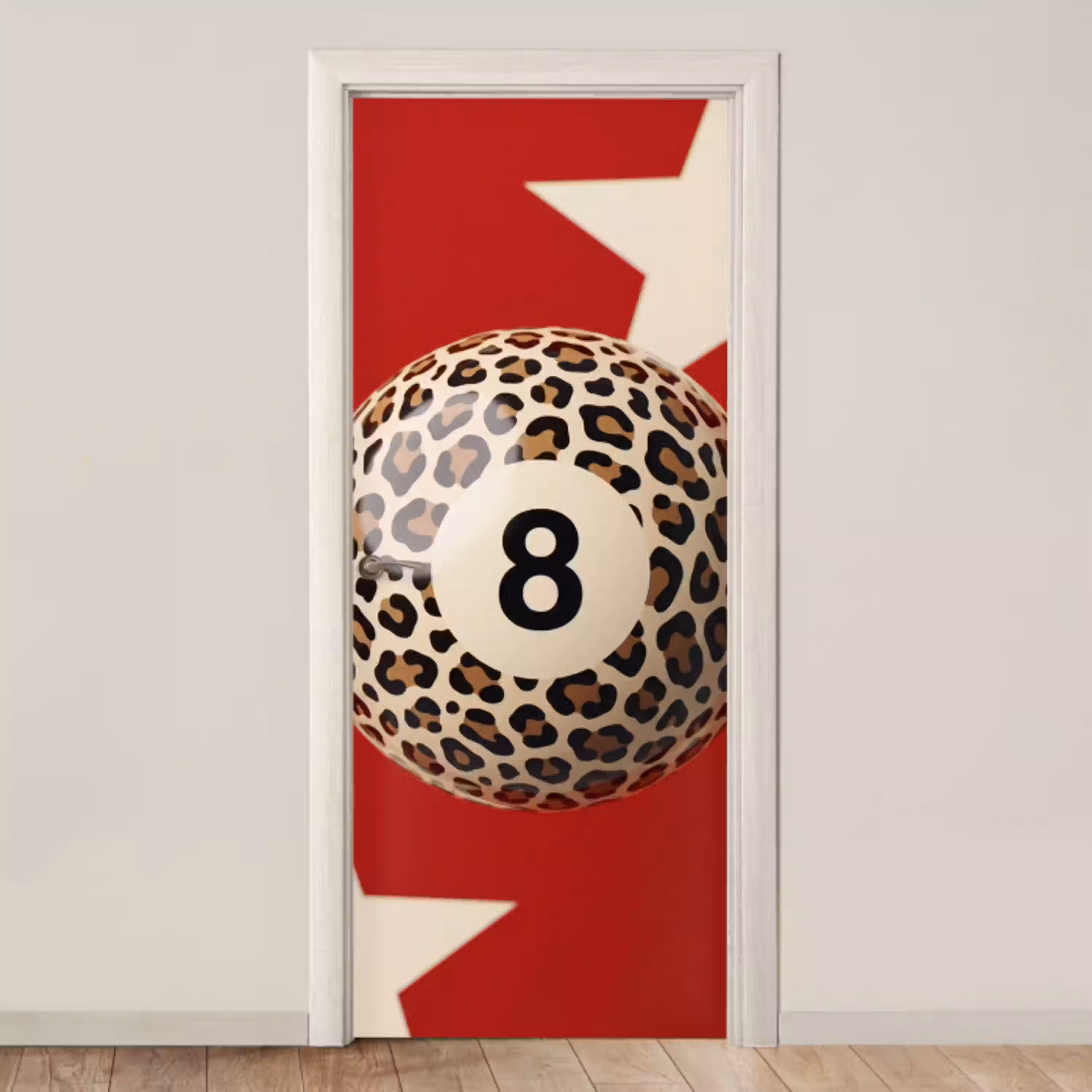 Spel - Dierenprint - Nummer 8 - Modern - Rood deurposter klein -3d_beige