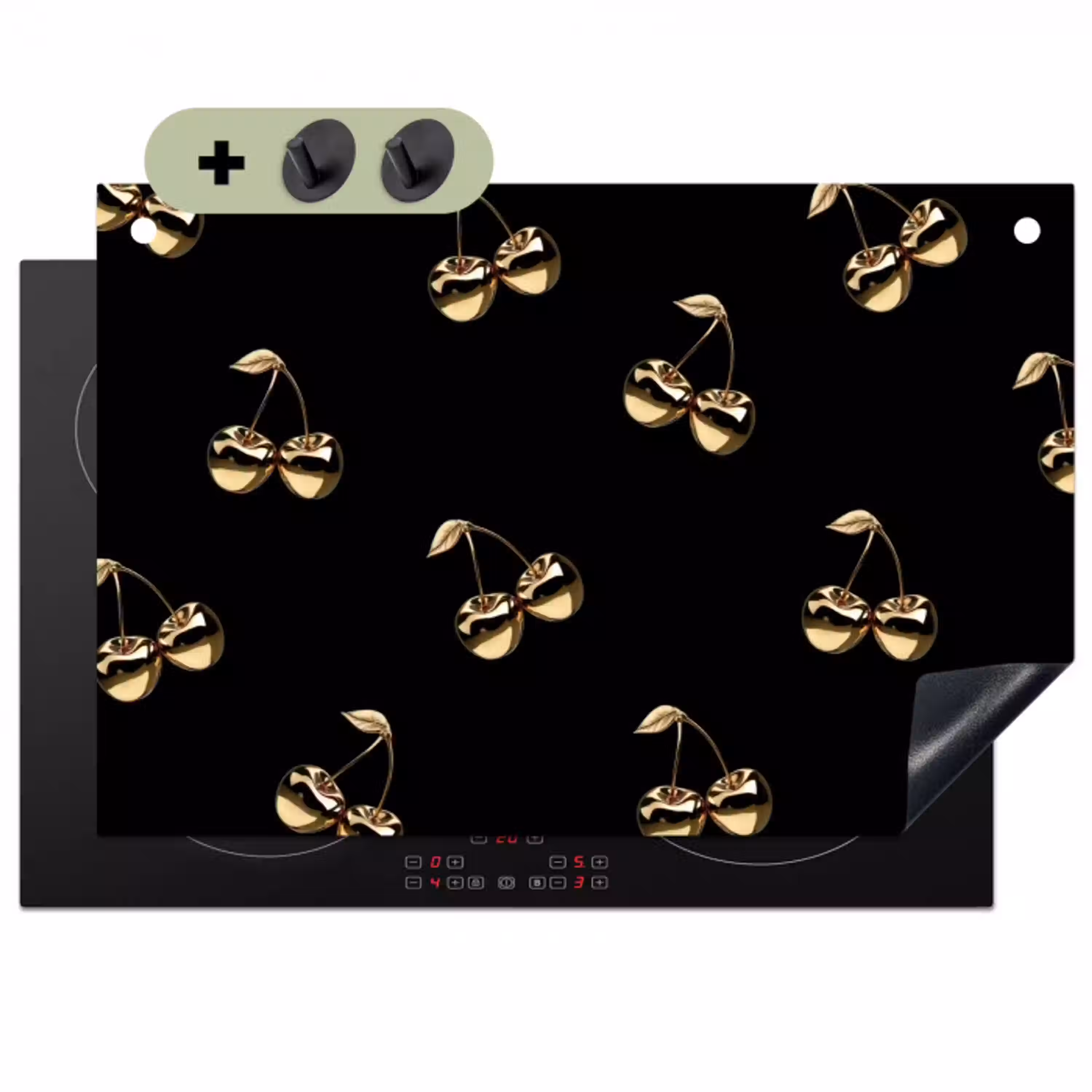 Patroon - Kersen - Goud - Chrome Inductie beschemer met haakjes klein -3d