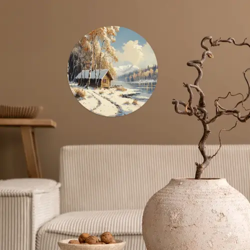 Winter - Sneeuw - Huis - Natuur Wandcirkel behangsticker klein -sfeer1