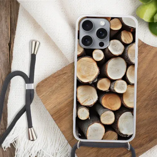 Hout - Boomstammen - Textuur Hoesje iPhone 16 Pro Max met koord klein -sfeer4