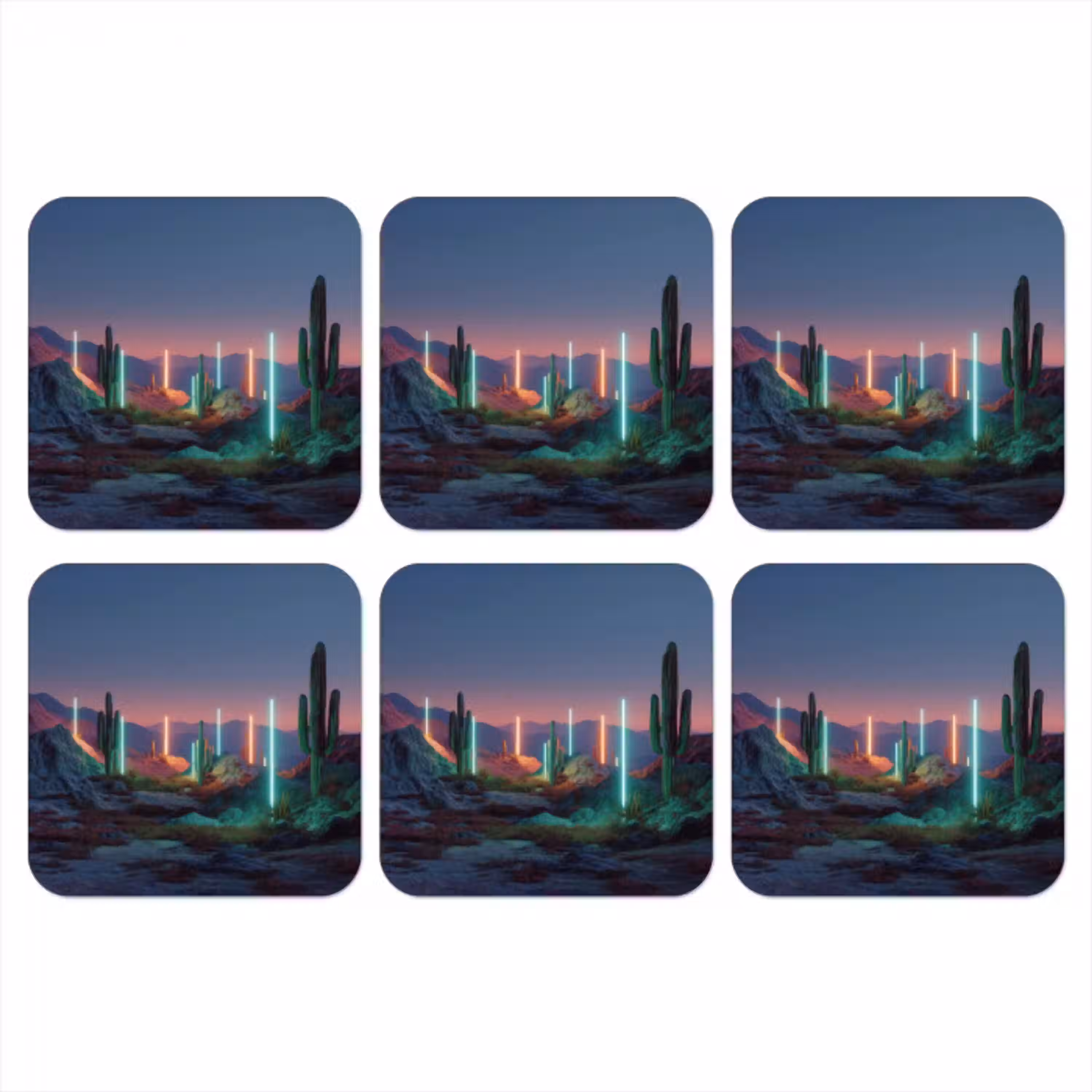 Cactus - Lichtzuilen - Zonsondergang onderzetter kurk middel -3d