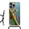Kleurrijke kikker - Groene stengel - Alert Hoesje iPhone 16 Pro Max met koord klein -3d