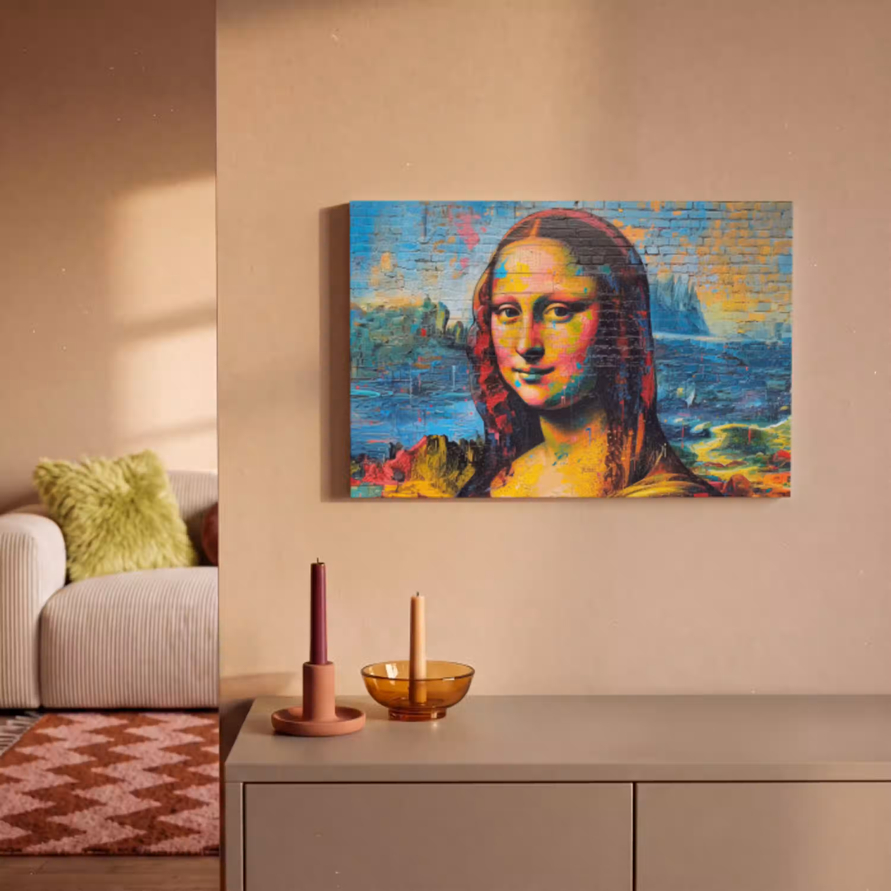 Graffiti - Mona Lisa - Streetart - Da Vinci canvas 2cm klein -sfeer1