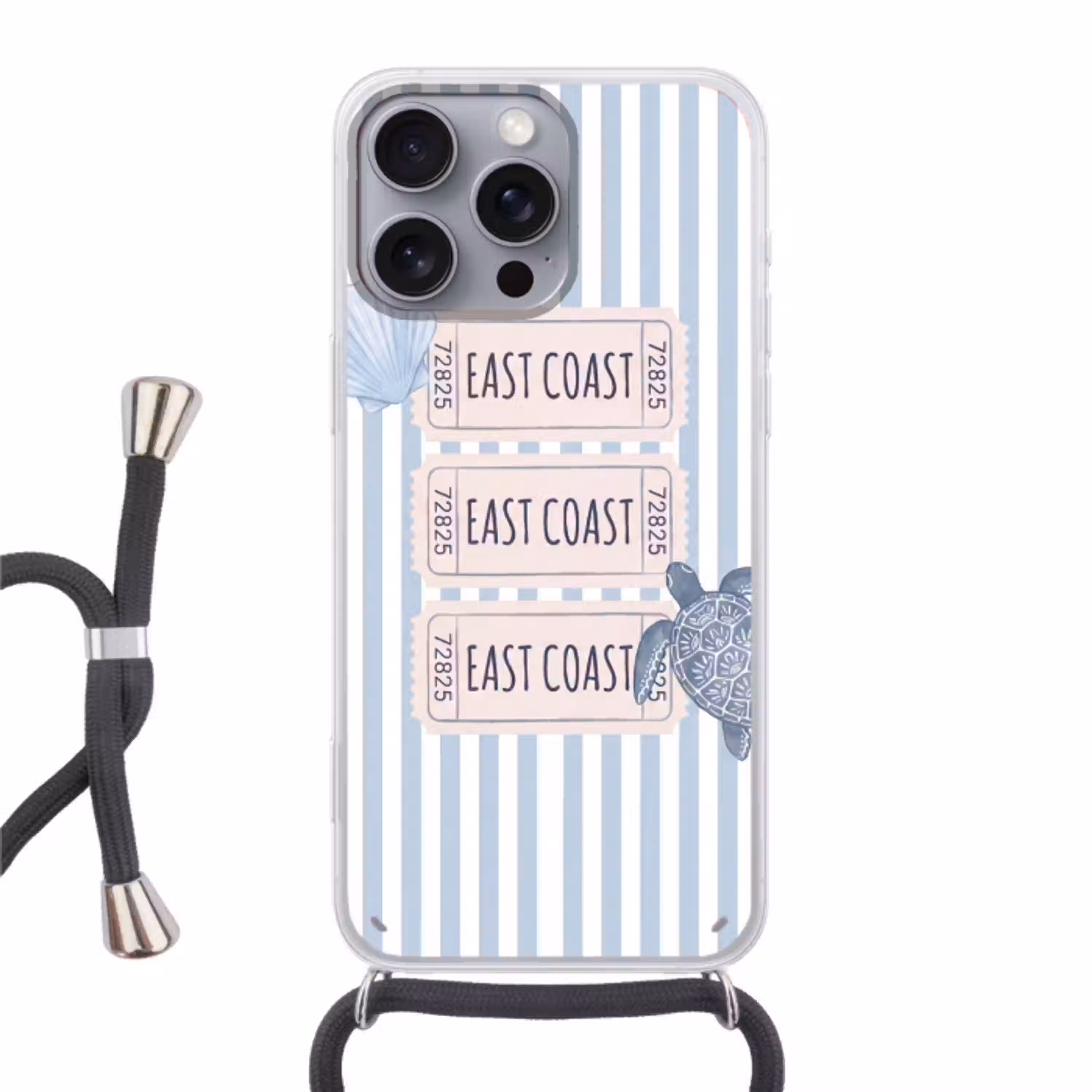 Schelp - Oceaan - Kust - Blauw - Illustratie Hoesje iPhone 16 Pro Max met koord klein -3d