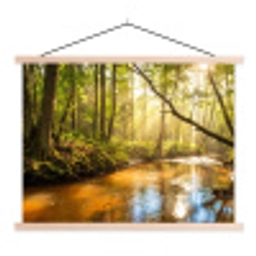 Bos - Beek - Zonlicht - Natuur - Groen textielposter latten blank klein -3d