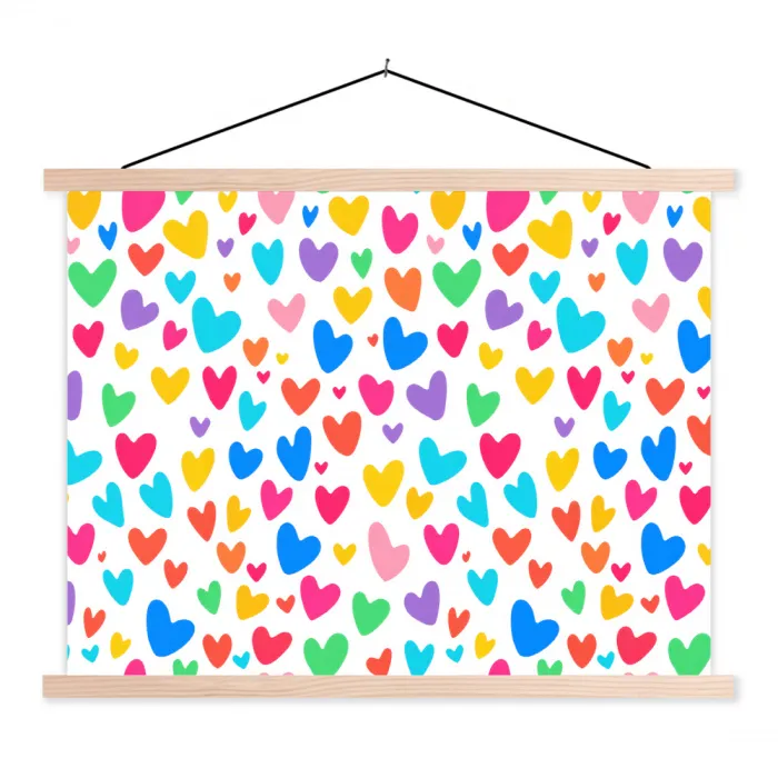 Hartjes - Kleurrijk - Patroon - Levendig textielposter latten blank klein -3d