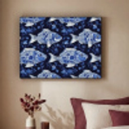 Vissen - Bloemen - Blauw Textielframe zwart klein 947 -sfeer1