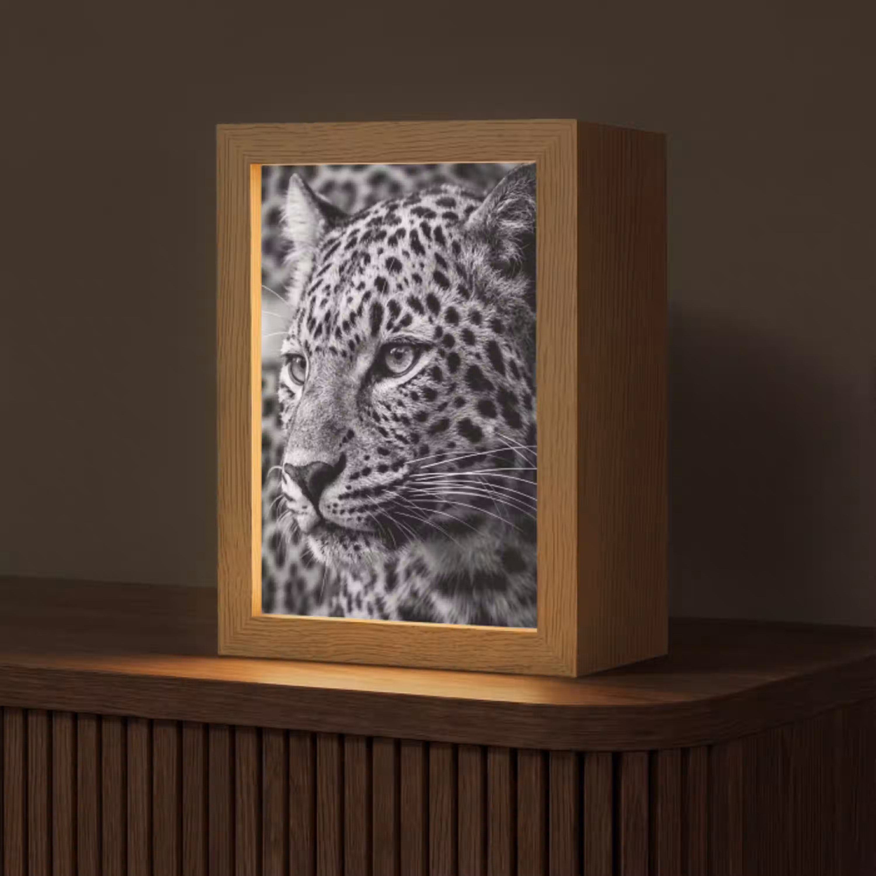 Luipaard - Zwart - Wit - Oog Light Box met kabel (Tafellamp) klein -z3d_website