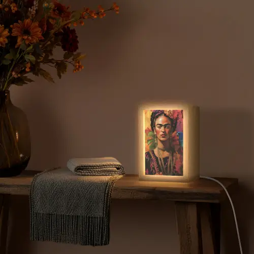 Vrouw - Bloemen - Papegaai - Schilderachtig Light Box met kabel (Tafellamp) klein -sfeer4