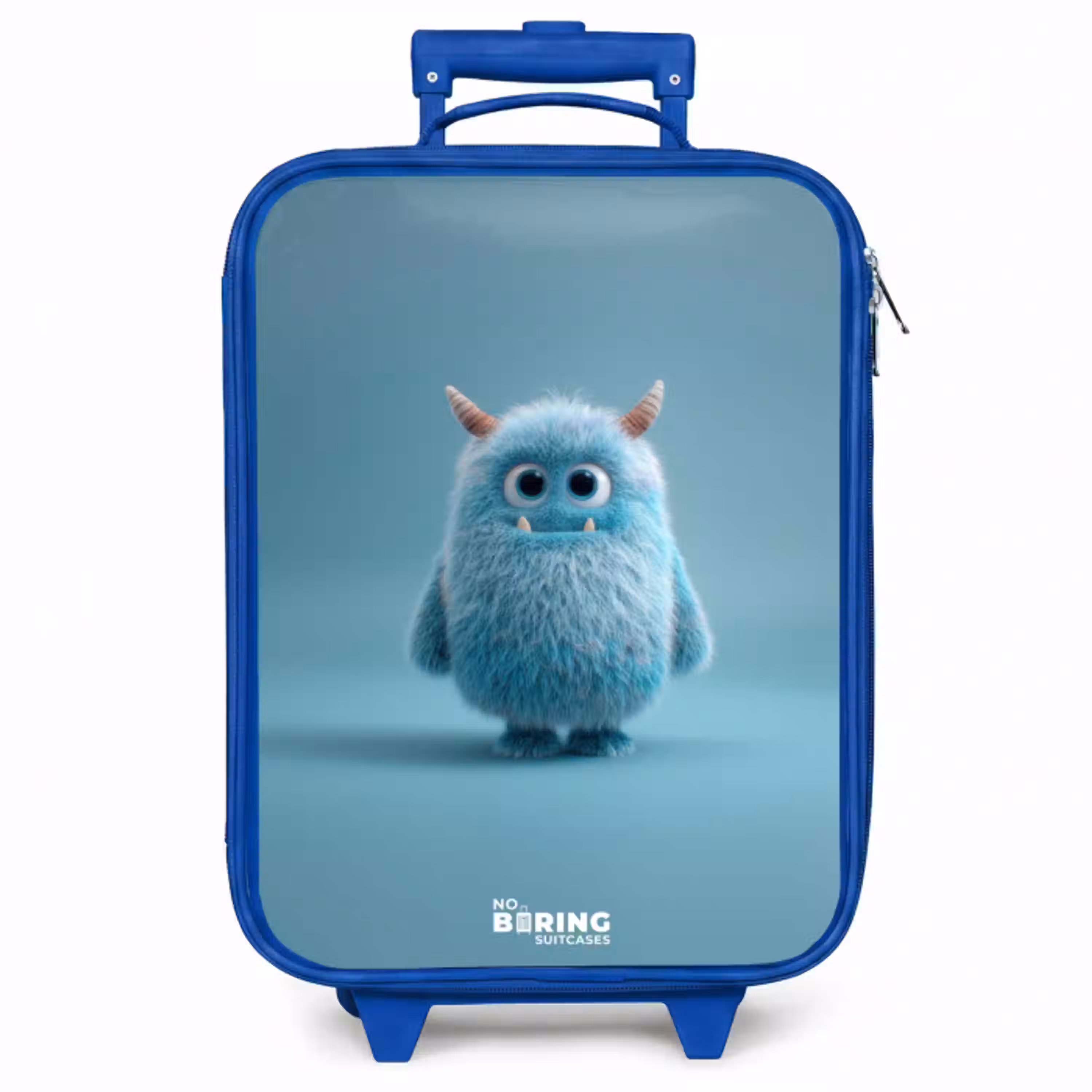 Blauw pluizig monster met hoorns Kinderkoffer - Blauw klein -zzz_website3d