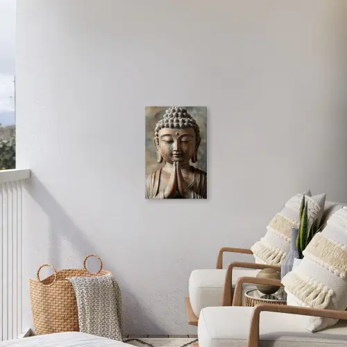 Boedha - Beeld - Bruin - Rust Tuinposter op houten frame 2 cm dik klein -sfeer1