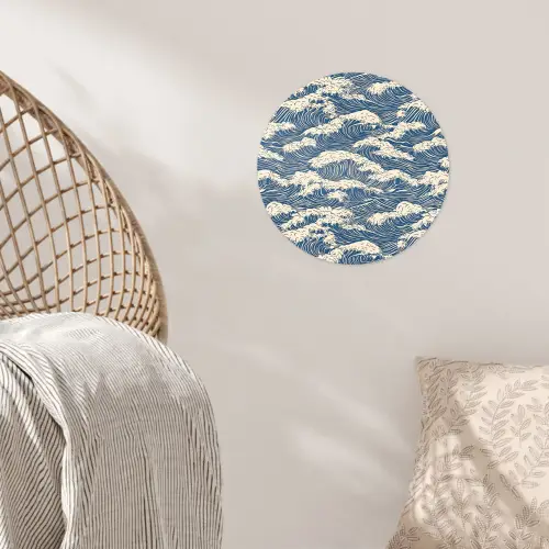Golven - Klassiek - Blauw Wandcirkel behangsticker klein 186 -sfeer4