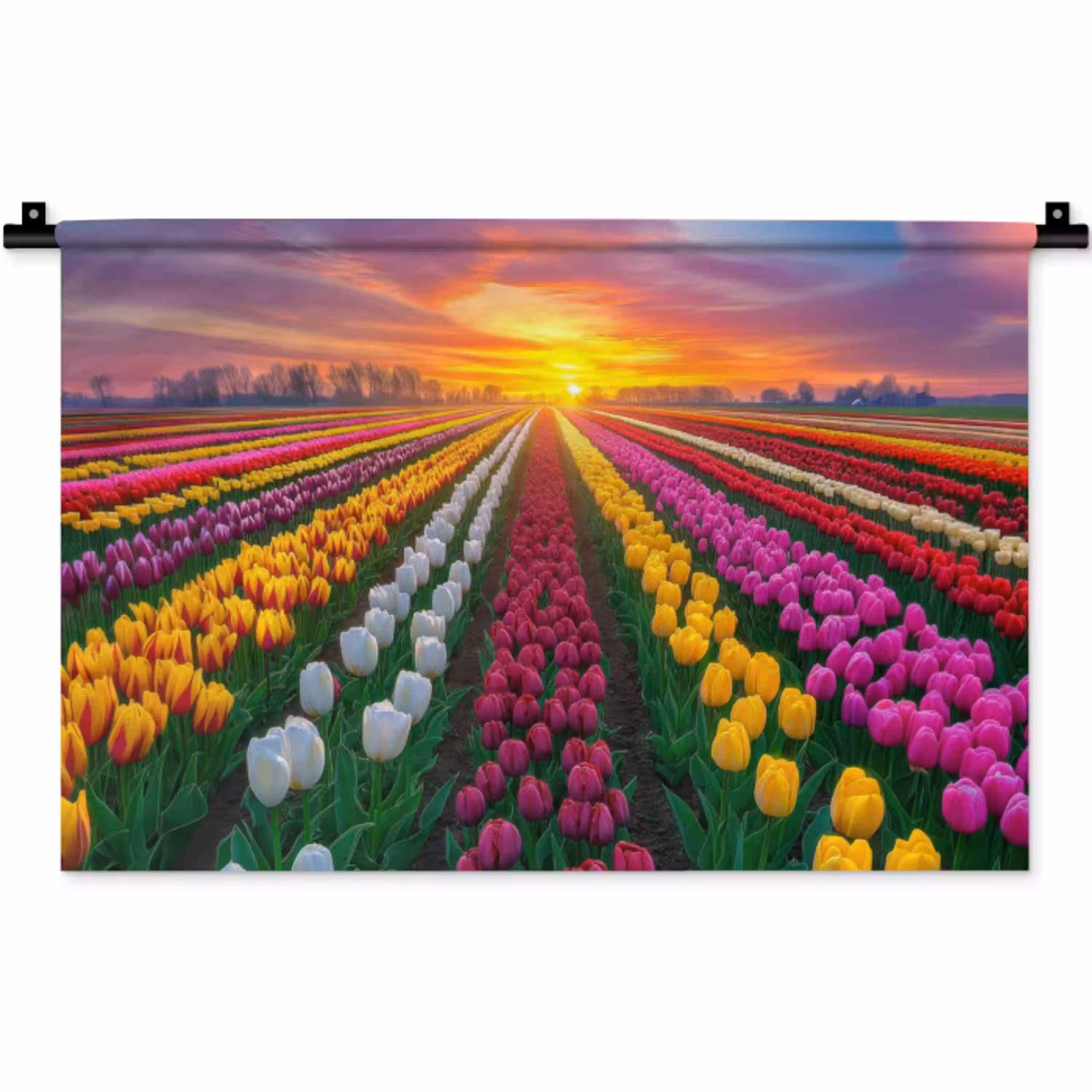 Tulpenveld - Zonsondergang - Kleurrijk Wandkleed katoen klein -zz3d