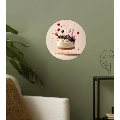 Cheesecake - Eten - Roze - Taart Wandcirkel behangsticker klein -sfeer2