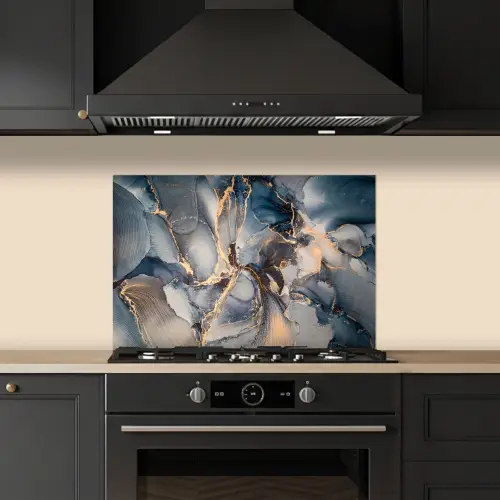 Marmer - Grijs - Blauw - Luxe - Goud keuken achterwand spatscherm klein -sfeer1