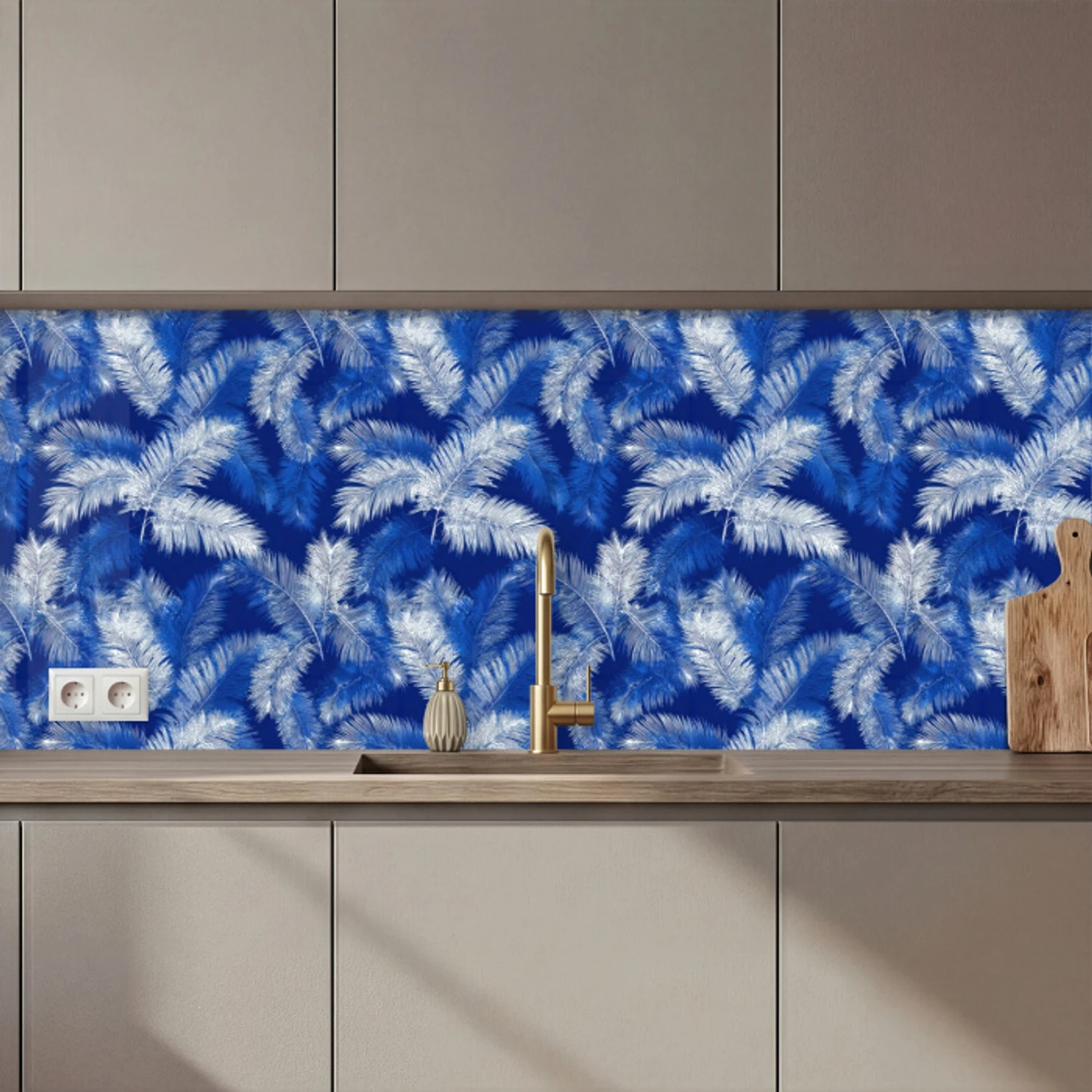 Palmblad - Patroon - Blauw keuken achterwand 2 middel 871 zz_3dshopping