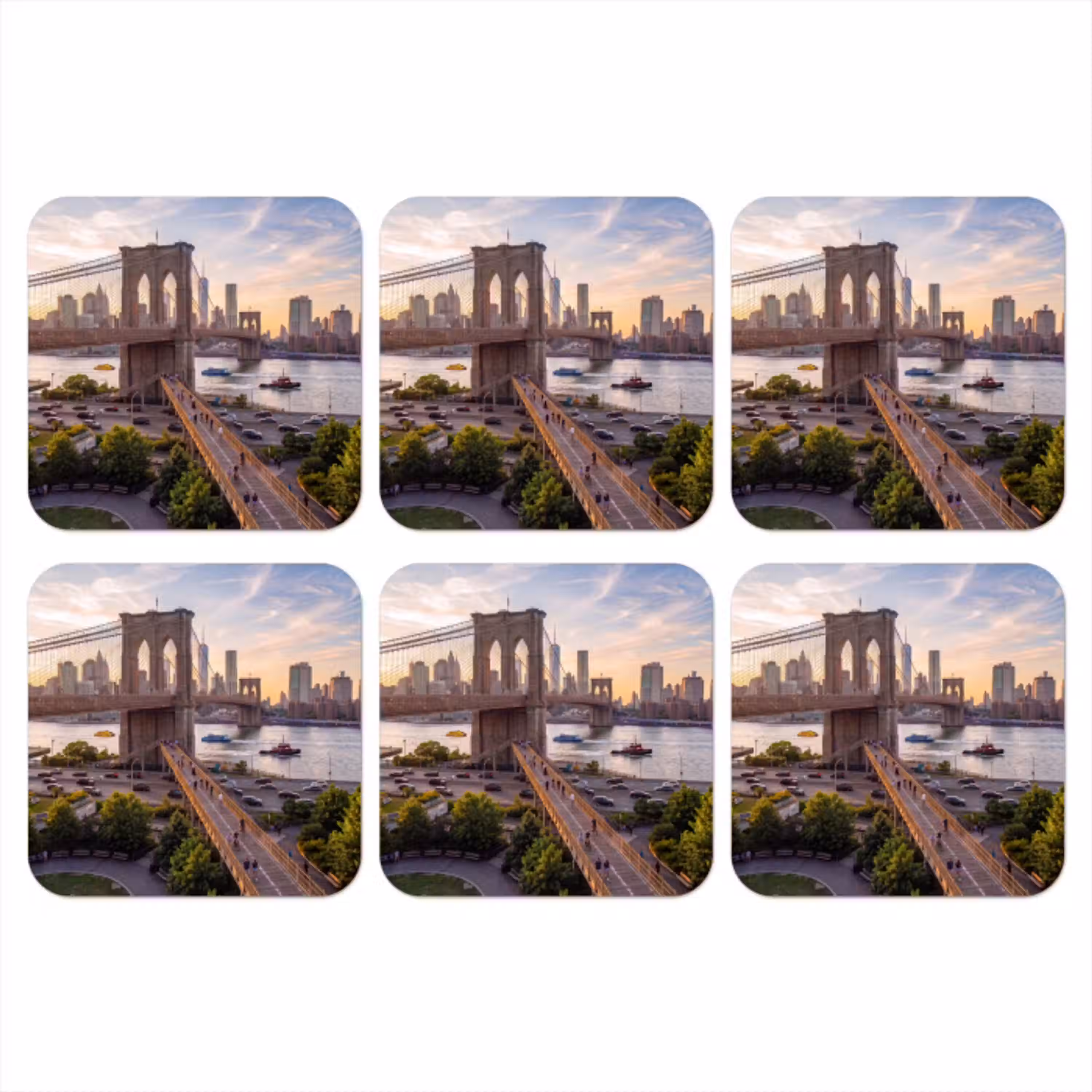 Brug - Rivier - Stad - Zonsondergang - Architectuur onderzetter kurk middel -3d