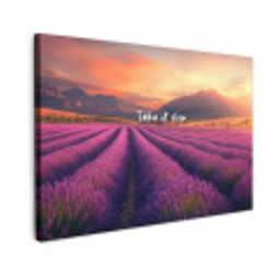 Lavendelveld - Quote - Zonsondergang Tuinposter op houten frame 2 cm dik klein -3d