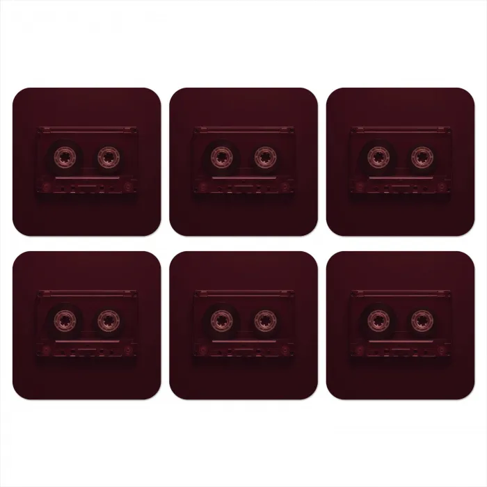 Cassetteband - Bordeaux - Vintage onderzetter kurk middel -3d