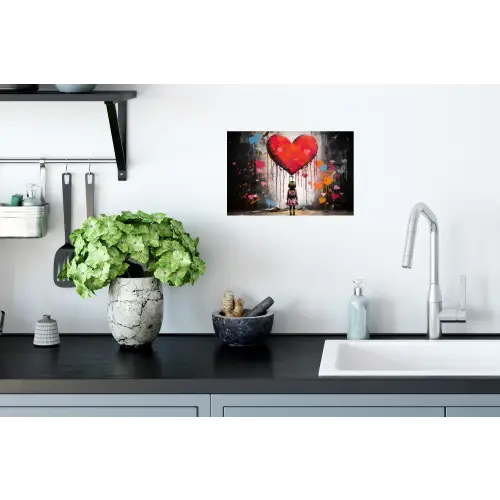 Meisje - Hart - Graffiti - Kunst - Kleuren - Rood Muursticker klein -keuken