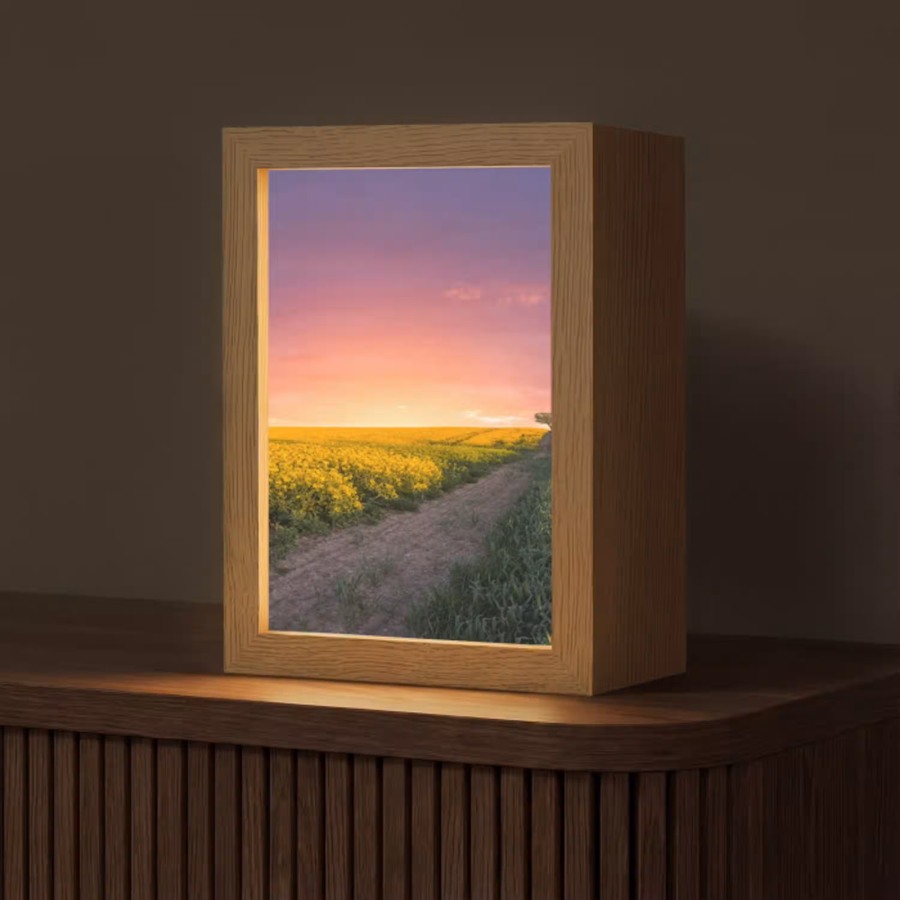 Bloemen - Weg - Lucht - Geel - Paars - Zonsondergang - Natuur Light Box met kabel (Tafellamp) klein -z3d_website