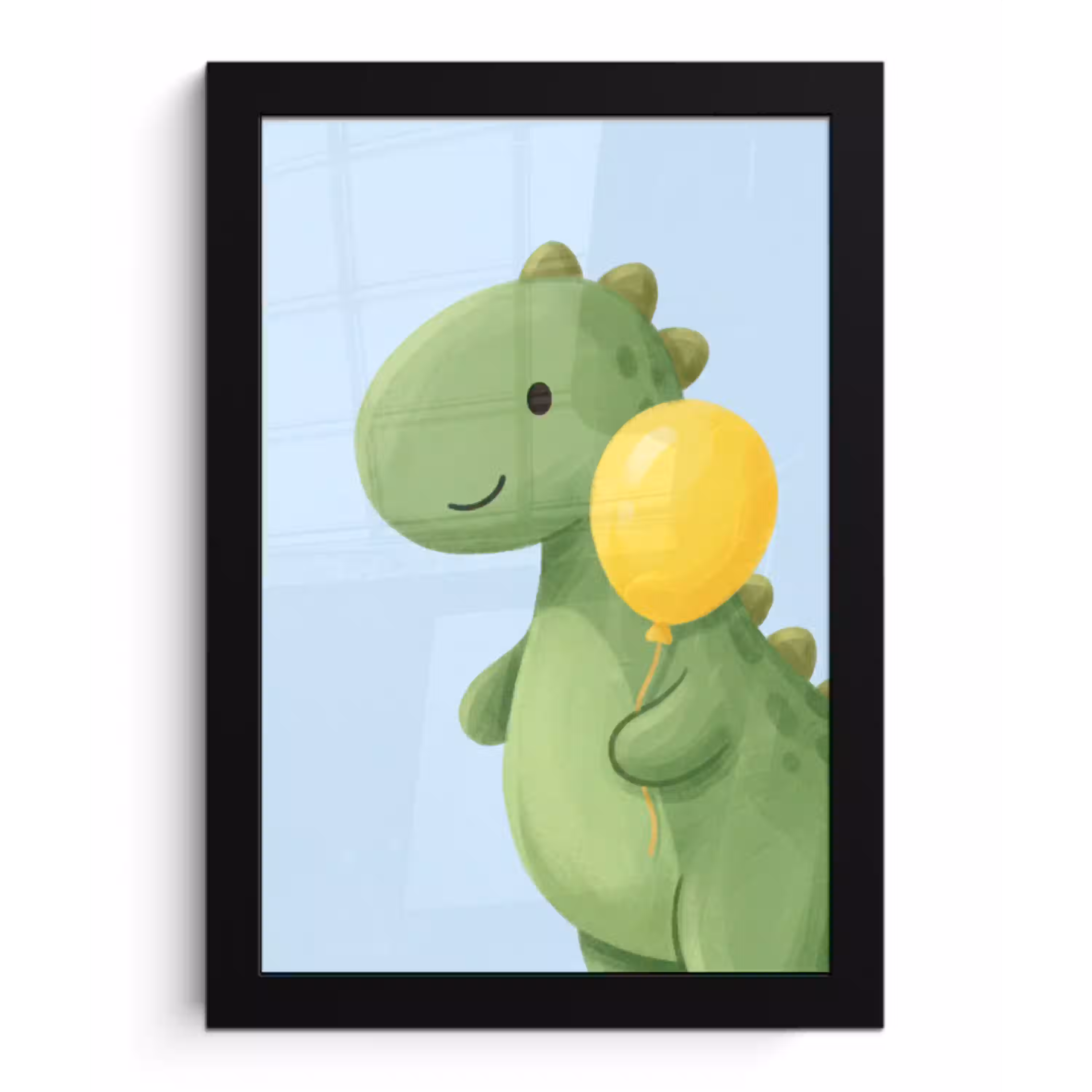 Dinosaurus - Ballon - Kinderkamer - Illustratie - Groen fotolijst zwart zonder passe partout klein -3d