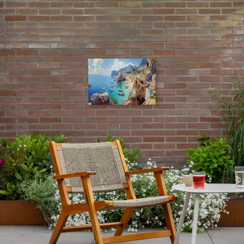 Kustdorp - Schilderij - Rotsen - Boten Tuinposter op houten frame 2 cm dik klein -sfeer3