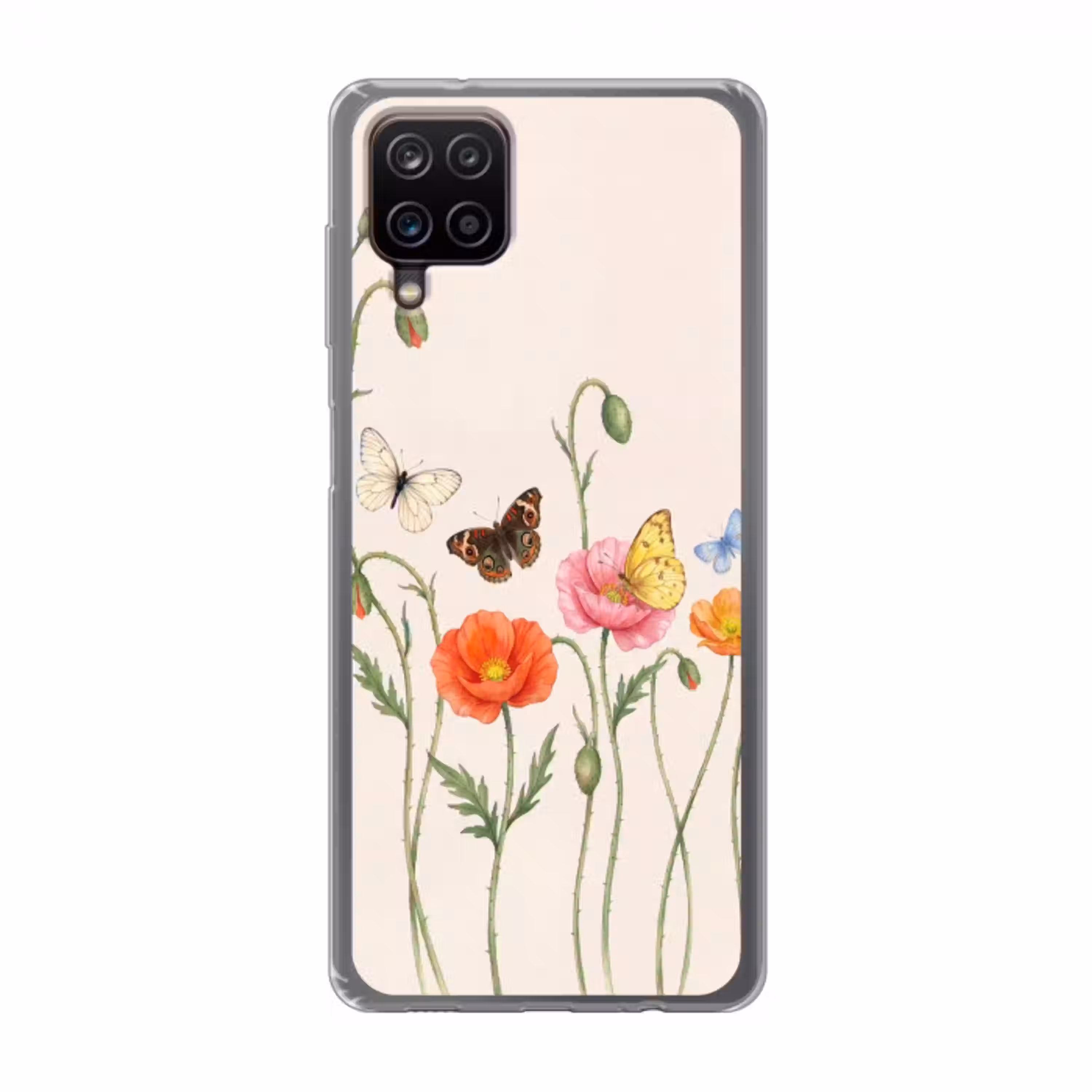 Vlinders - Klaprozen - Illustratie - Kleurrijk Telefoonhoesje Samsung Galaxy A12 klein -3d