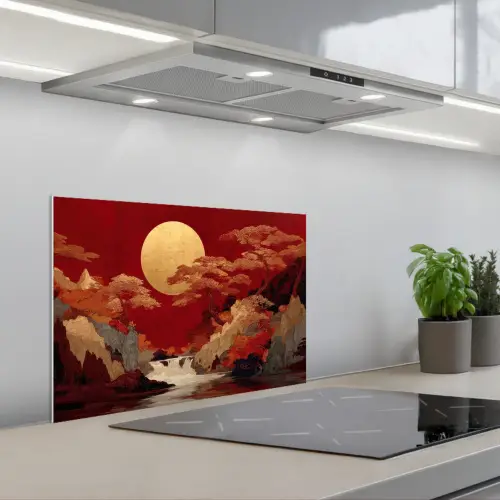 Volle maan - Landschap - Waterval keuken achterwand spatscherm klein -3d_schuin